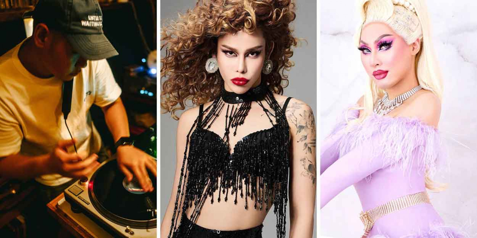 圖2:9月20日至9月21日,文化館一樓大廳化身成為北流大舞廳,邀請DJ、變裝皇后演出,圖左至右分別為DJ-Mr