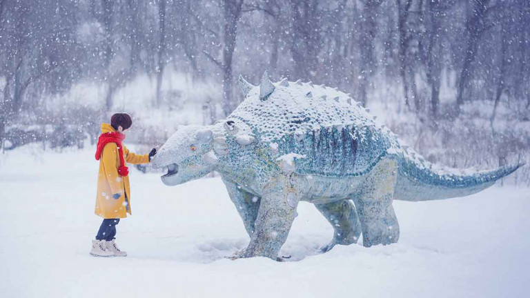 小魏魏嘉瑩新輯《你不必無時無刻維持完美的笑容》背一把吉他雪中流浪笑說：「雪景超美，手指超冷。」