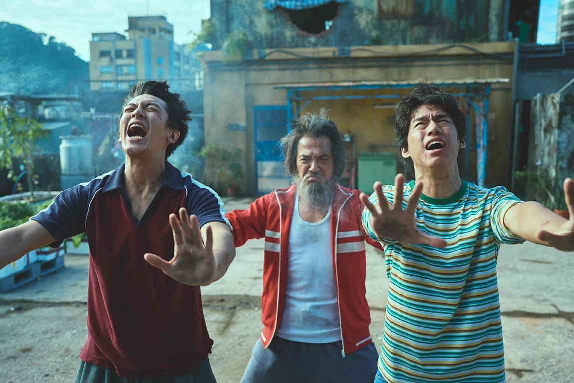 功夫劇照：柯震東(左起)、戴立忍、朱軒洋；照片提供：麻吉砥加