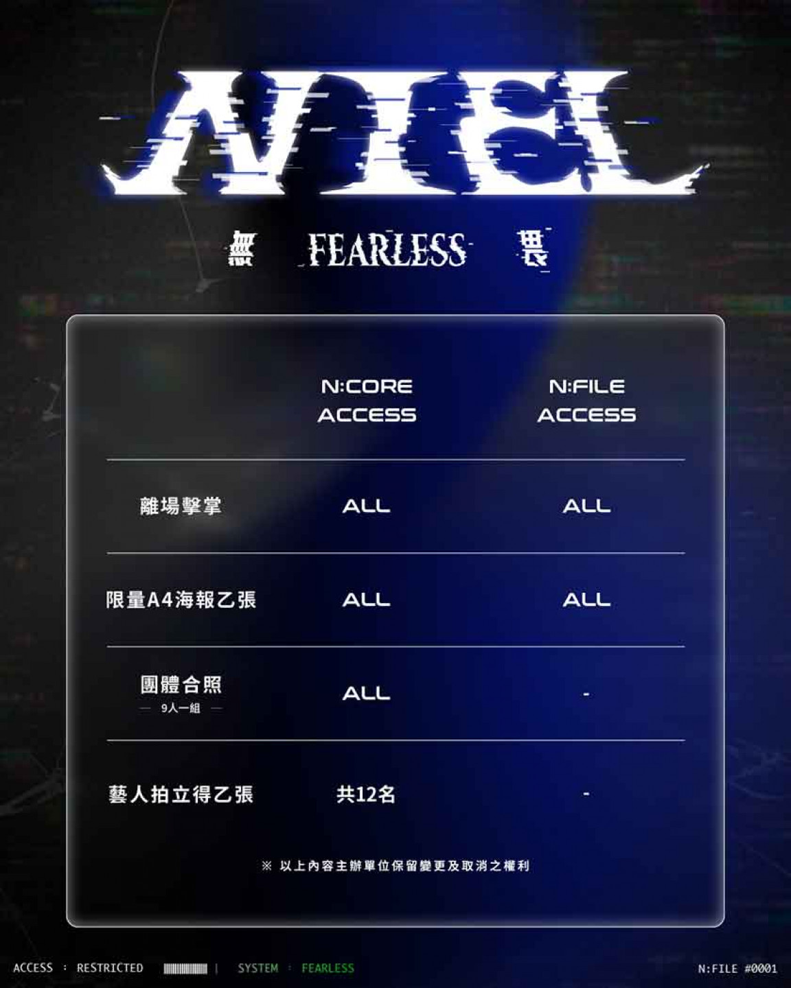 【NIEL 無畏 FEARLESS SHOWCASE IN TAIPEI】購票福利(圖_ FU Entertainment 提供)