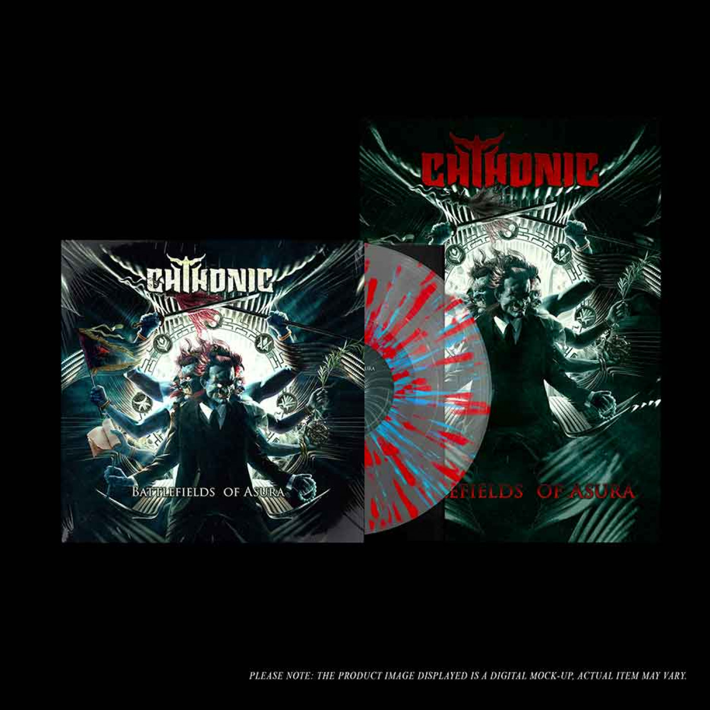 Chthonic Battlefields of Asura Mockup Clear Red Turquoise Splatter + Poster